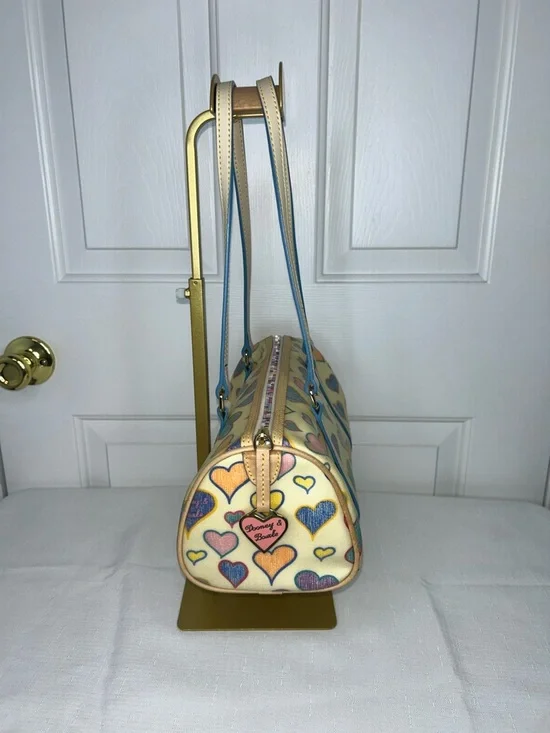 Dooney & Bourke Cream Multicolor Heart-Print Barrel Bag - Picture 5 of 13